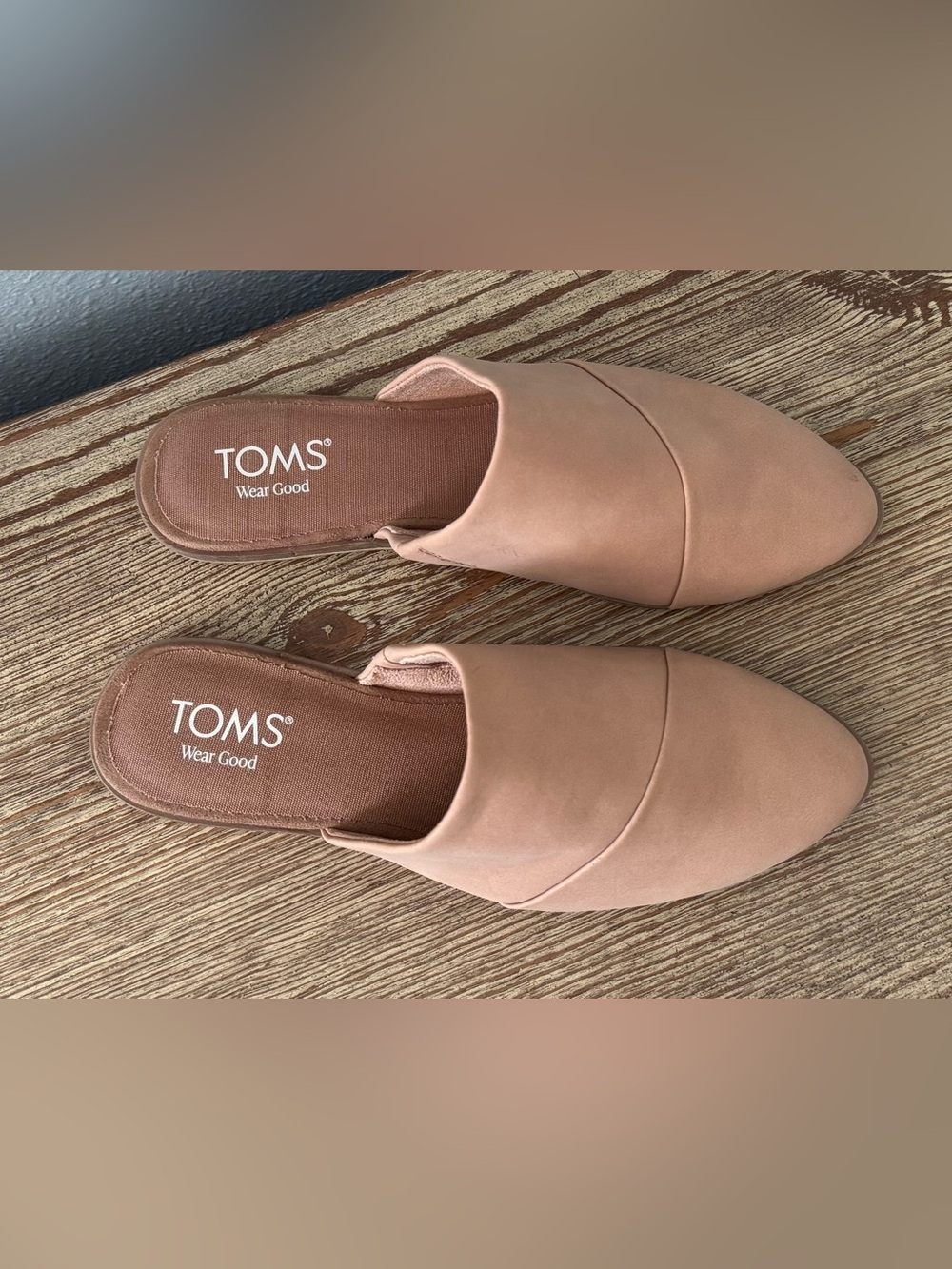Toms Jade mules women’s size 7 blush taupe faux suede flats shoes slip on EUC - Picture 3 of 9